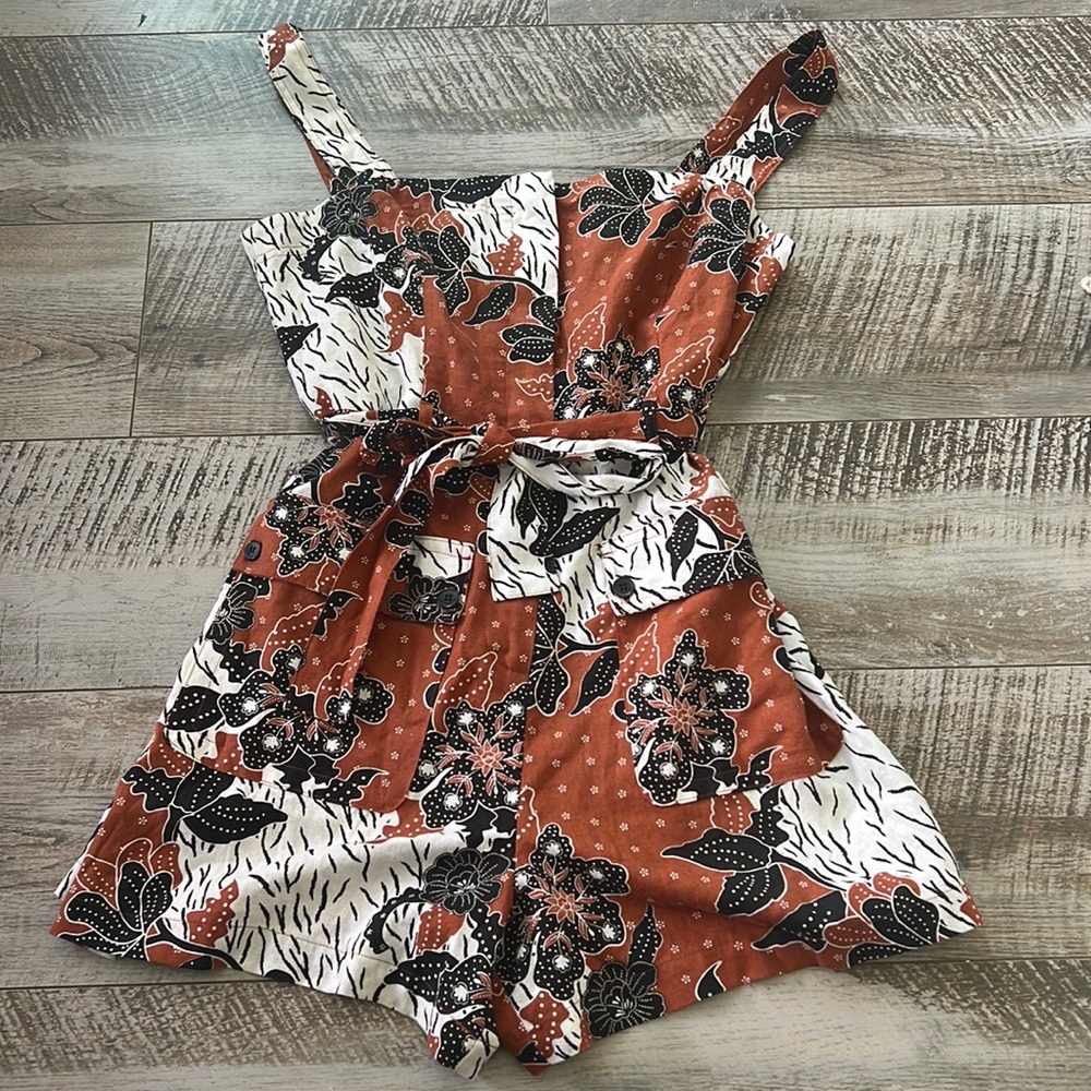 House of Harlow 1960 Floral Jumpsuit in Rust and Black